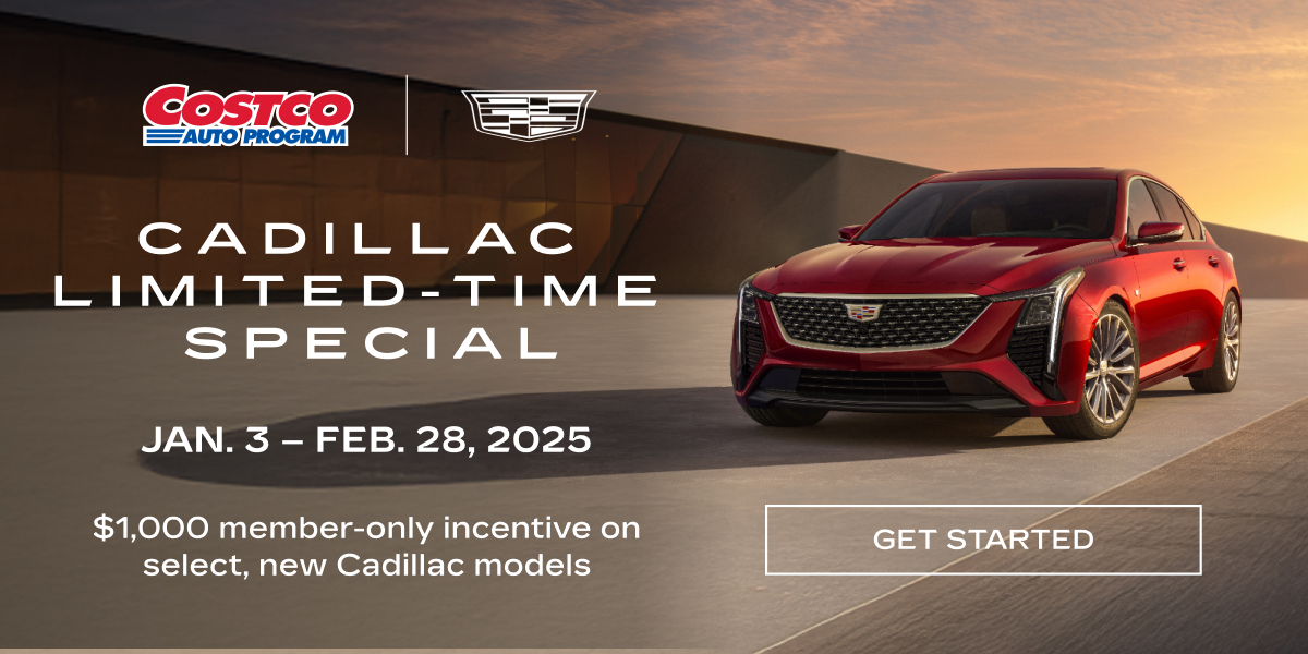 Cadillac Limited-time special from January 3rd to February 28th. $1,000 member-only incentive on new Cadillac models. Button to click and get started.