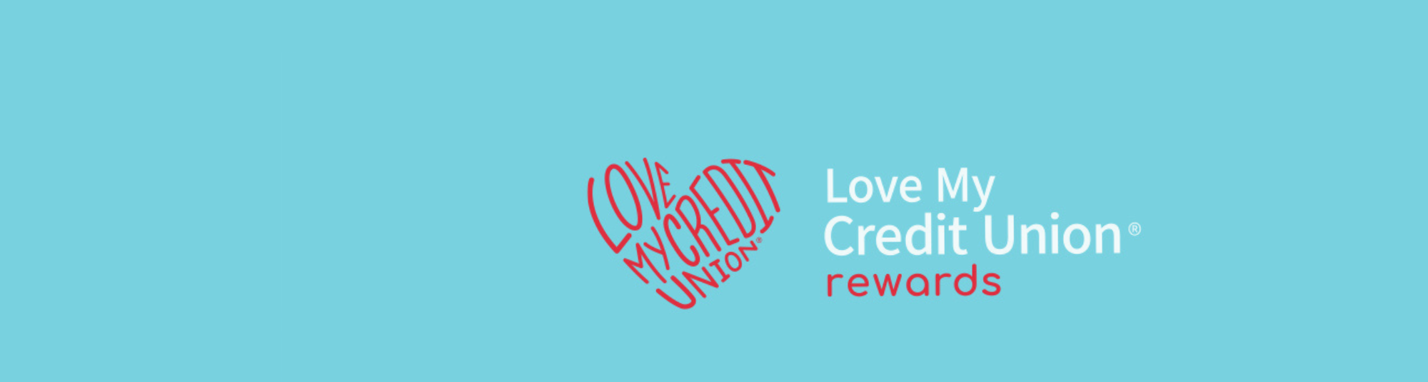 Love My Credit Union Rewards Logo on blue background with white and red text and heart-shaped text.